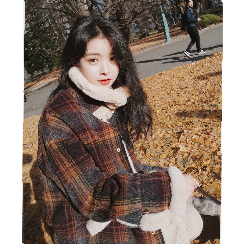 (Hàng Đẹp)Ảnh thật 5 hình cuối.HC017.Áo khoác kẻ caro lông cừu mùa thu đông siêu xinh