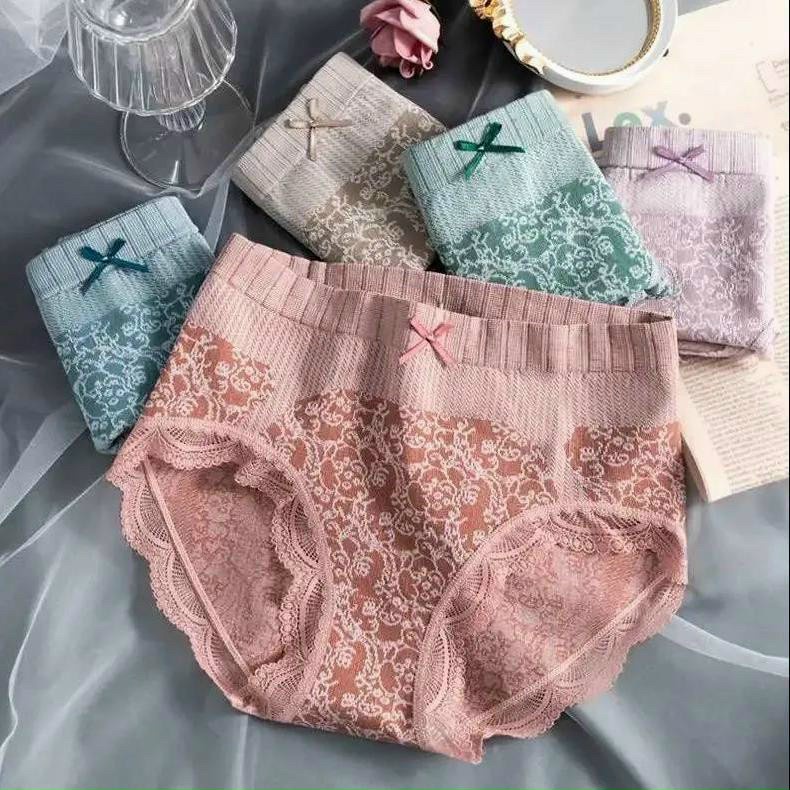 Quần lót nữ Cotton lưng cao phối ren họa tiết đẹp co giãn 4 chiều QLC01
