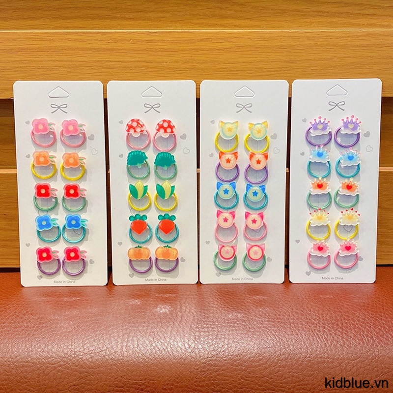 Set 10 dây buộc tóc co giãn đầy màu sắc cho bé gái
