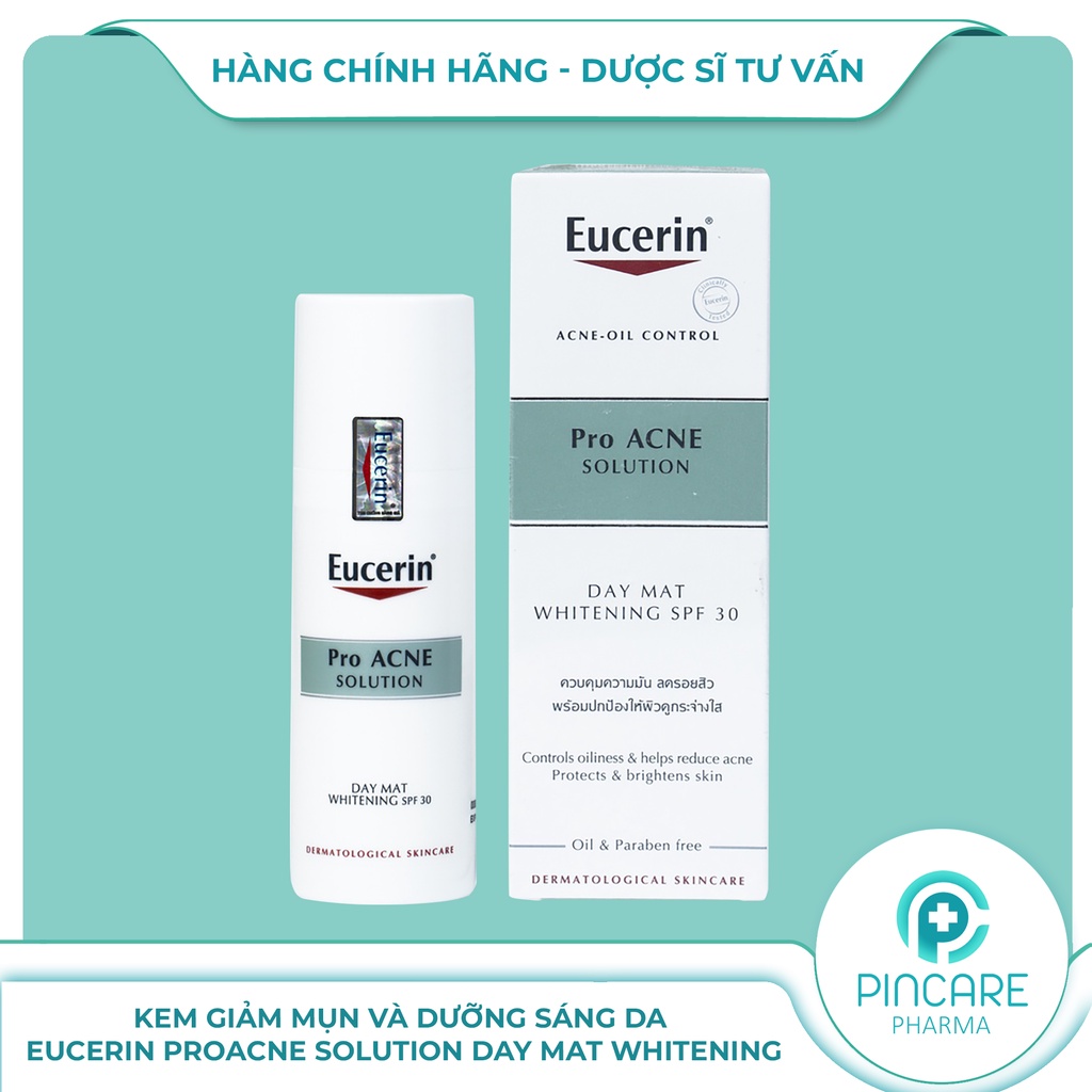 Kem dưỡng giảm mụn trắng da Eucerin ProAcne Solution Day Mat Whitening SPF30 50ml - Hành chính hãng - PinCare