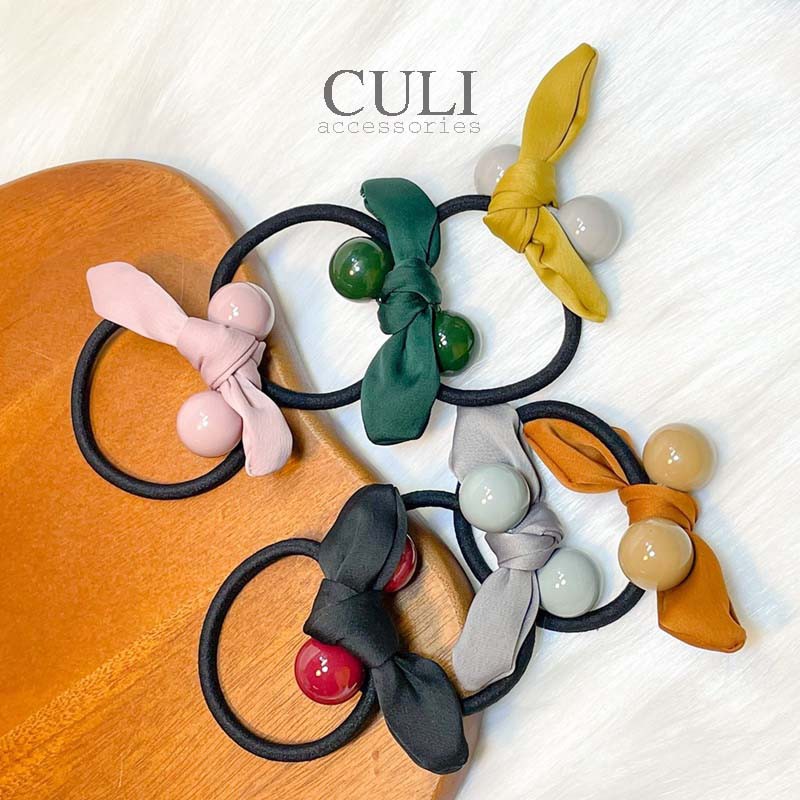 Dây cột tóc nơ phối châu nhiều màu xinh xắn cho nữ, style Hàn Quốc