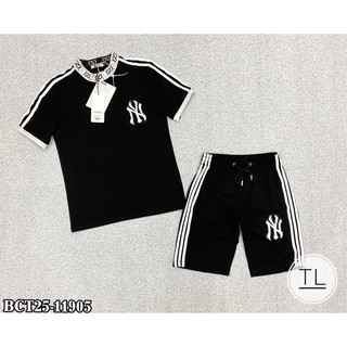 Bộ Hè Cộc Tay NYC Bo Cổ Thêu Chữ Vạch New