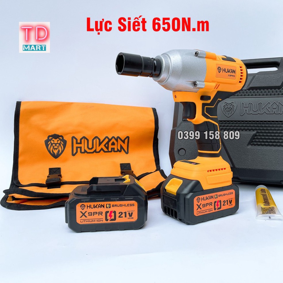Máy Siết Bulong HUKAN X9 lực siết 650N.m Không Chổi Than Tặng Túi Hukan