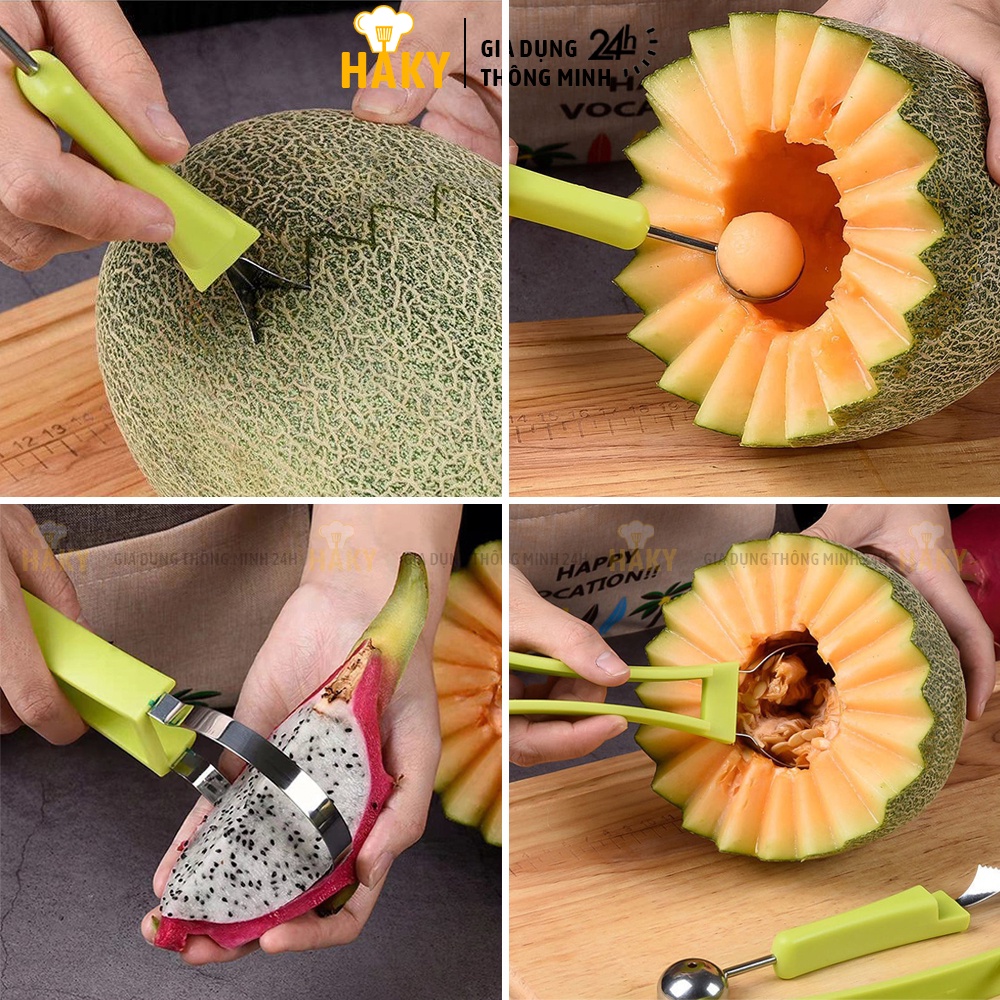 Bộ dụng cụ cắt tỉa hoa quả rau củ chuyên nghiệp, tiện lợi HAKY046, set 3 món tạo hình hoa quả chất liệu thép không gỉ