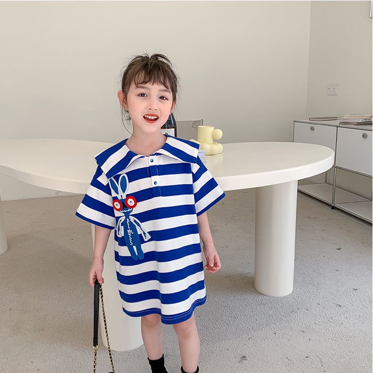 Đầm Thun Polo Cotton Mỏng Màu Nhuộm Thời Trang Mùa Hè Hàn Quốc Mới Cho Bé Gái