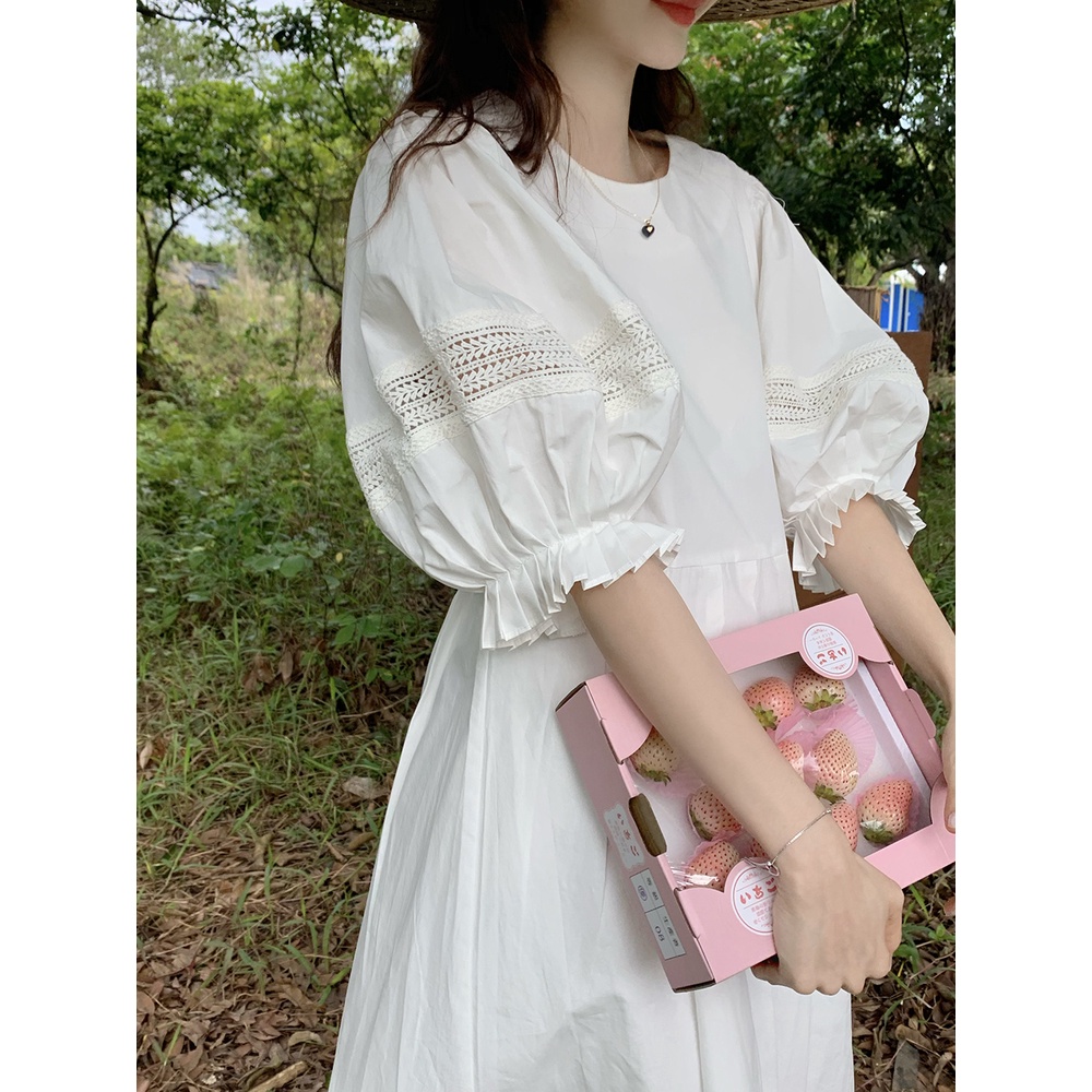 Đầm Ren Lưng Cao Ngắn Tay Thời Trang Đơn Giản 49530