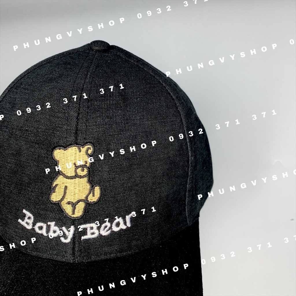Mũ LƯỠI TRAI unisex nam nữ - NHUNG THÊU GẤU BABY BEAR - nón kết basic đơn giản