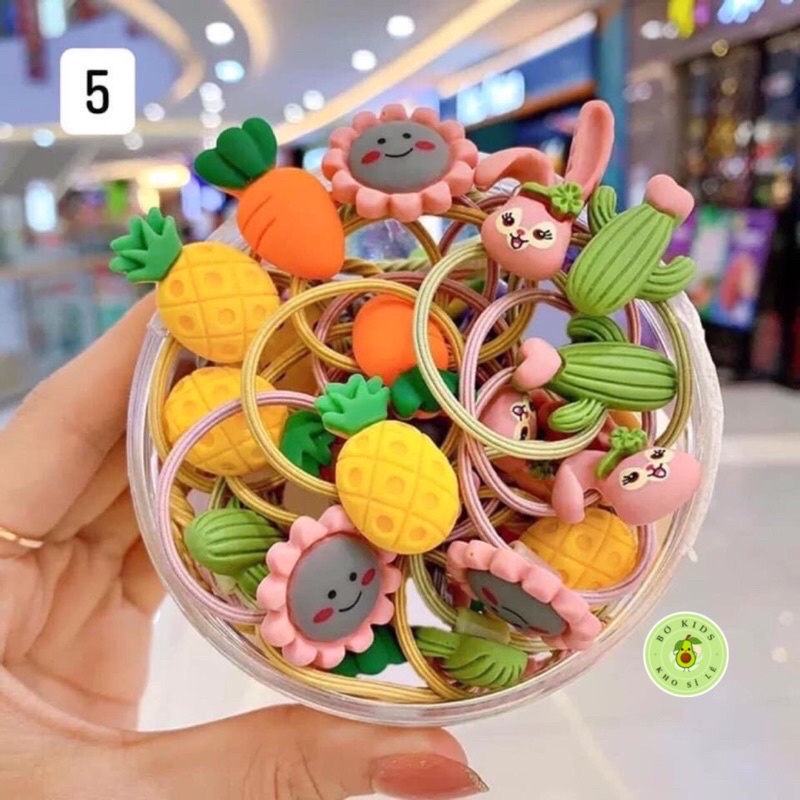Hộp Dây Cột, Buộc Tóc Nhựa 30 Chi Tiết Siêu Đáng Yêu Cho Bé
