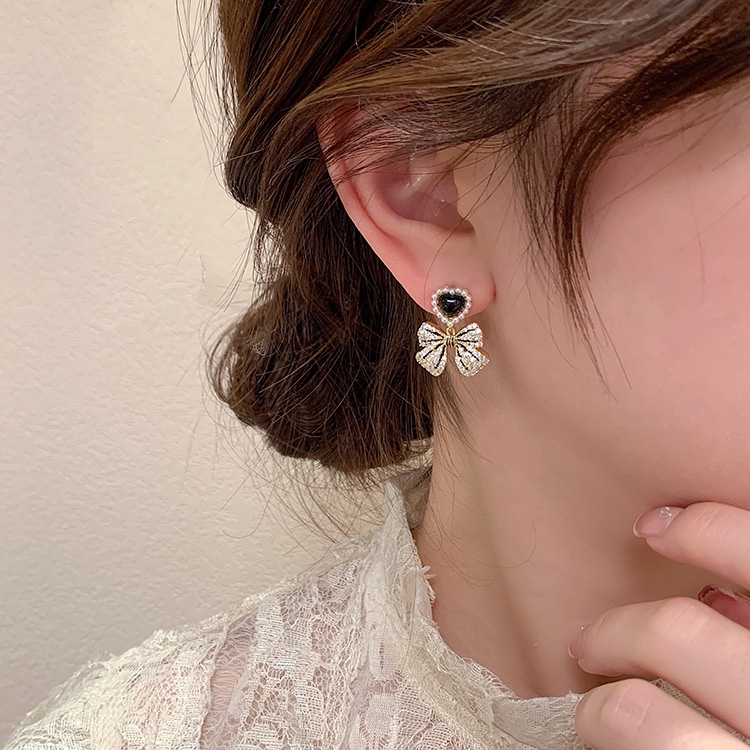 Bông Tai Mạ Bạc 925 Hình Nơ Đính Ngọc Trai Phong Cách Retro Pháp 2022