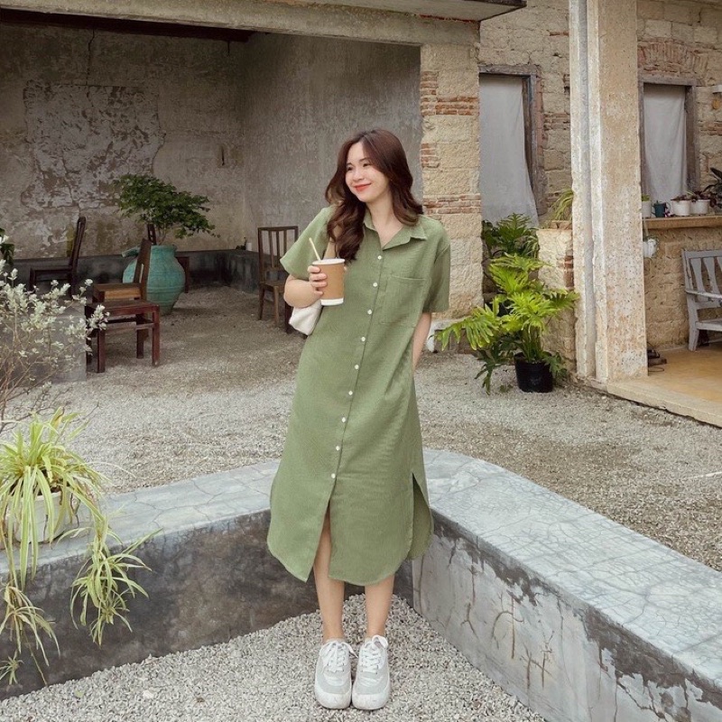 ĐẦM SƠMI TAY NGẮN FABRI DRESS thiết kế hoạ tiết kẻ sọc form suông rộng oversize mặc thoải mái style ullzang hàn quốc