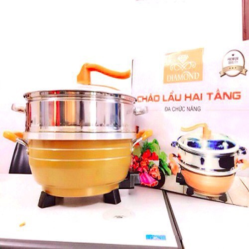 chảo lẩu điện đa năng 2 tầng có hấp phí 32-chống dính tốt,chiên ,sào,nấu các loại,nồi lẩu tốt,đẹp,giá rẻ-bh 12 tháng