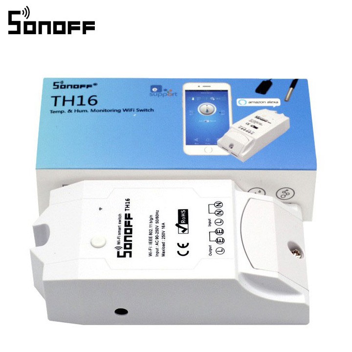 Sonoff TH16 công tắc wifi thông minh giám sát nhiệt độ độ ẩm làm việc với Alexa Google Home