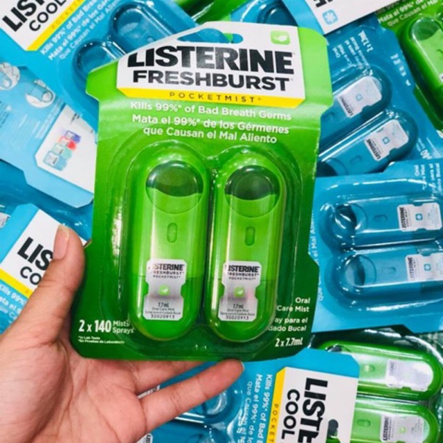 [DIỆT KHUẨN MIỆNG] Bộ 2 chai nước xịt thơm miệng Listerine Cool Mint Pocketmist của Mỹ(màu ngẫu nhiên)