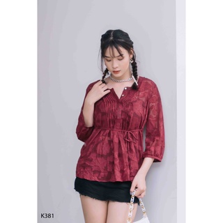 Áo voan hoa nữ tay lửng, cổ áo cài nút, có dây thắt nơ ngay eo màu sắc tươi tắn V Fashion K381