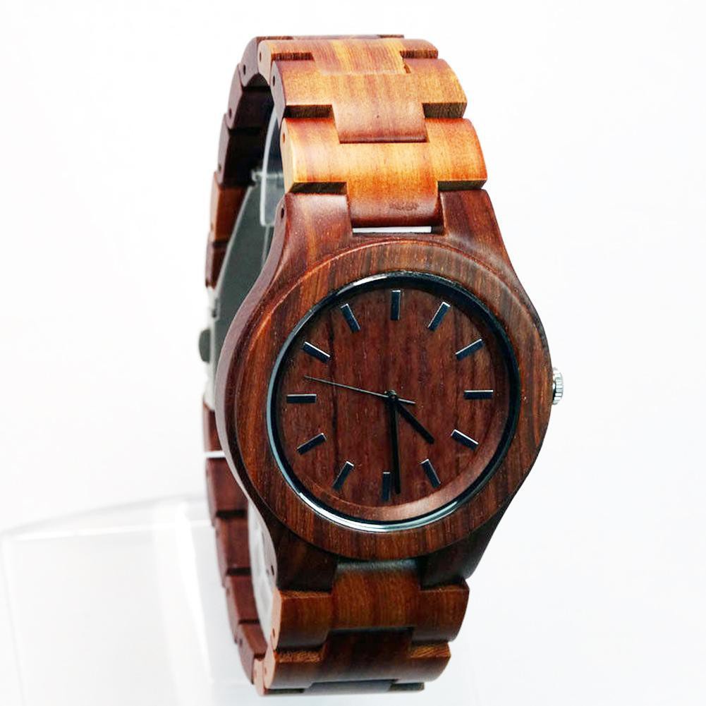 Red Sandal Wood Rosewood Casing Men's Analog Quartz WristWatch Wooden Band