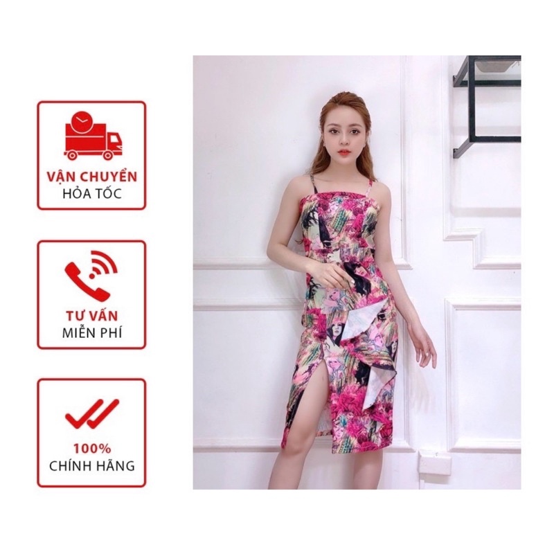 Đầm Body Lụa Họa Tiết Xẻ Bèo Trước Hàng Thiết Kế Cao Cấp