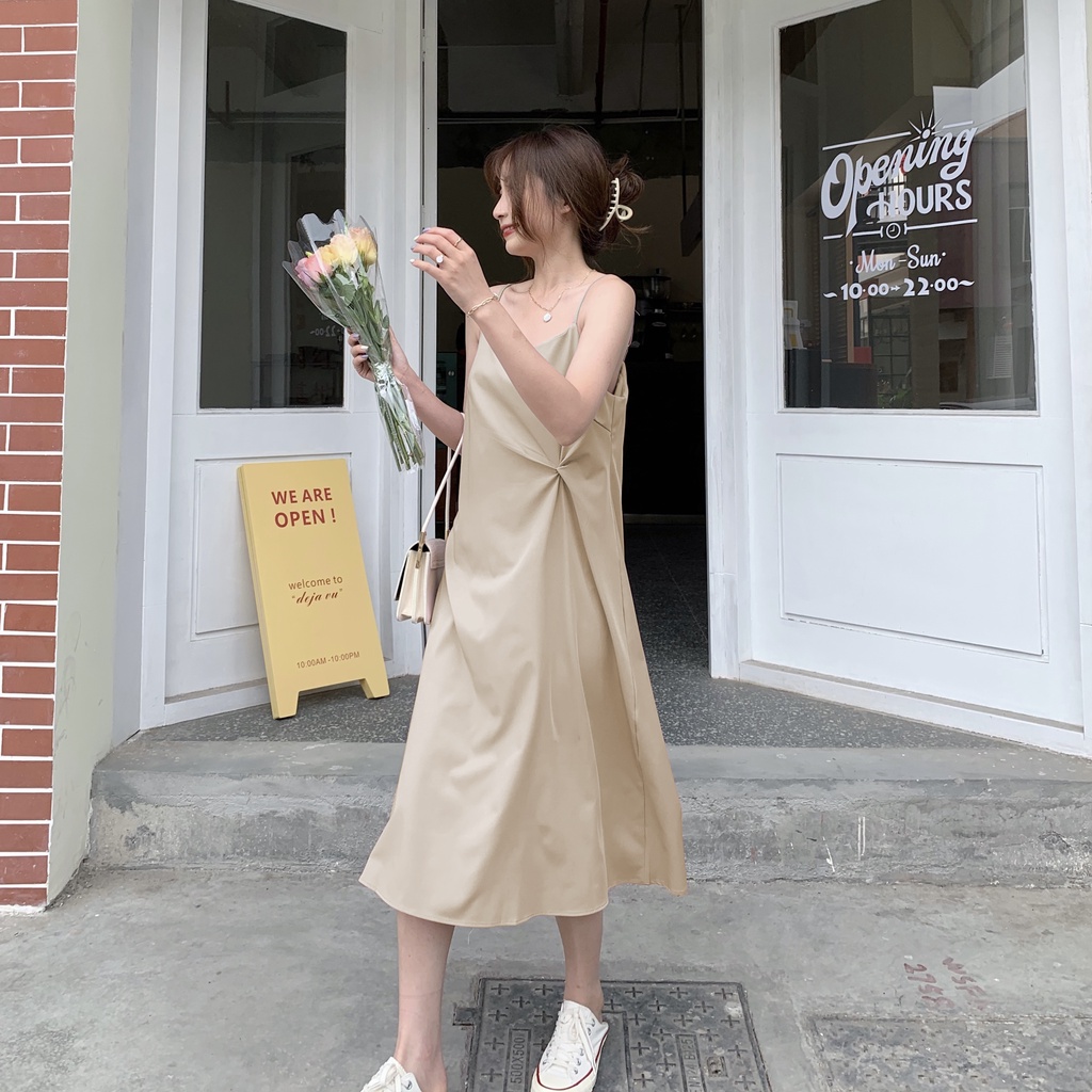 Đầm hai dây SUXI dáng rộng đơn giản thời trang mùa hè cổ điển dành cho nữ