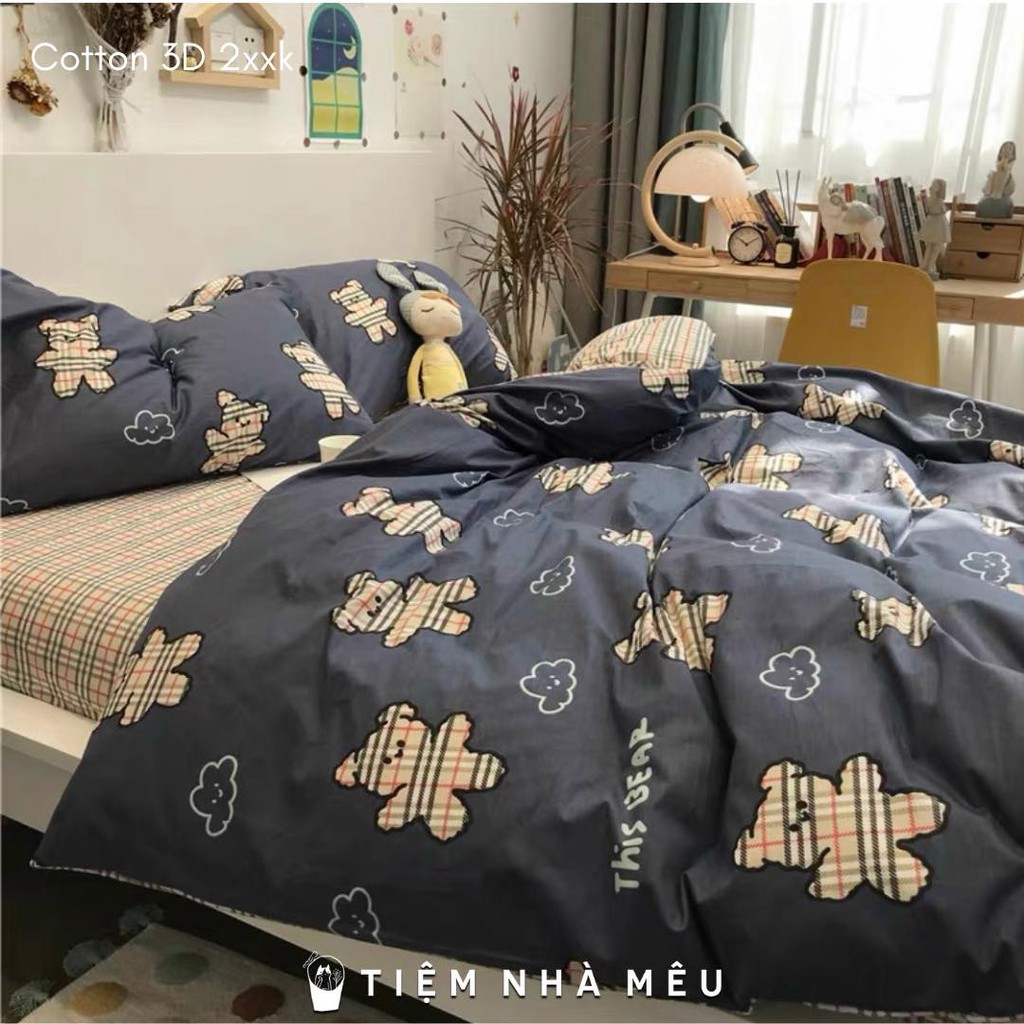 Set Vỏ Chăn Ga Gối Cotton 4 Món - Cotton 80% Gấu Teddy Hàn Hàng Cao Cấp Nhập Khẩu Mới 2021