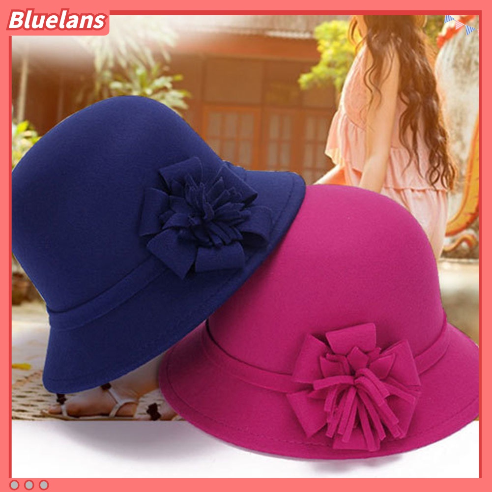 Nón Bucket Chất Liệu Len Màu Sắc Trơn Hoạ Tiết Hoa Phong Cách Vintage