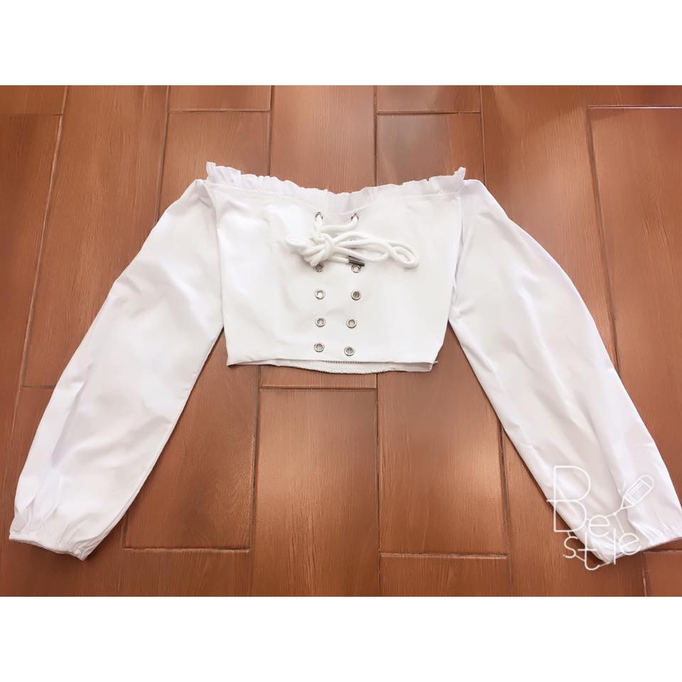 [ HÌNH THẬT ] Áo Croptop Cách Điệu Hở Vai Dài Tay - ORDER TAOBAO - A00157