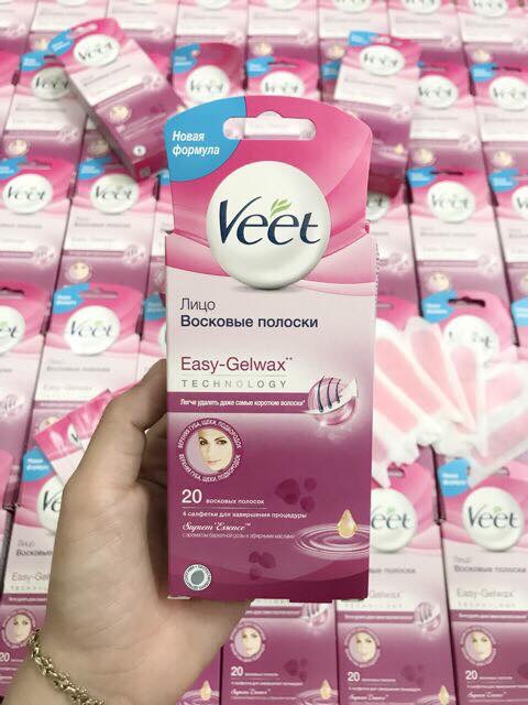 Miếng wax tẩy lông Veet Easy-Gelwax cho mặt và ria mép 20 trips | BigBuy360 - bigbuy360.vn