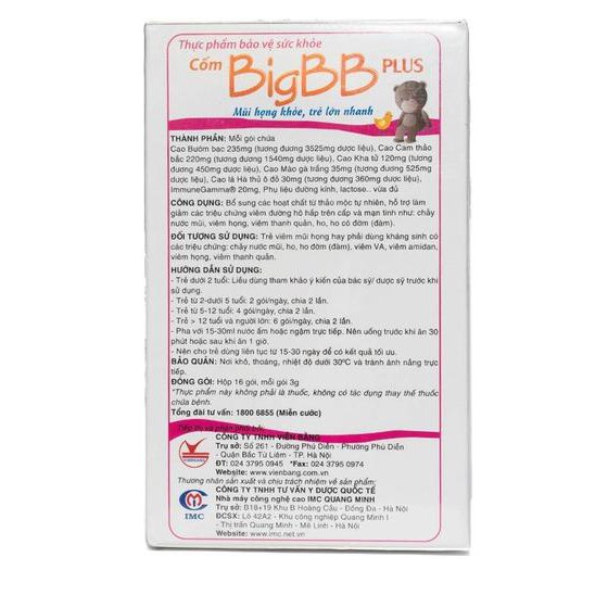 Cốm BigBB Plus hồng mũi họng khỏe, trẻ lớn nhanh