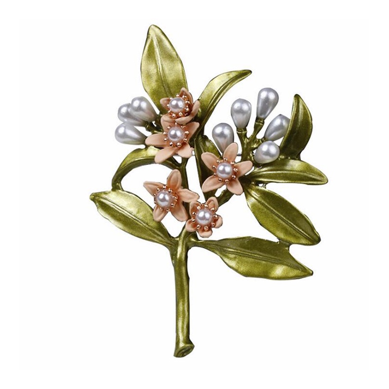 Ghim Cài Áo Hình Hoa Lá Đính Đá Và Ngọc Trai Nhân Tạo Thời Trang