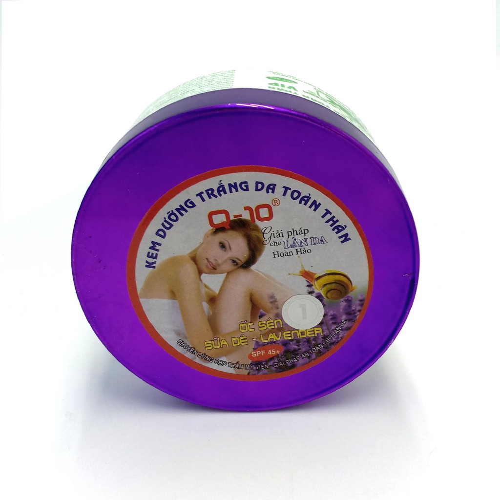 Kem dưỡng trắng da toàn thân Ốc sên - Sữa dê - Lavender Q10 200g (Tím - Trắng)[Xả Hàng]