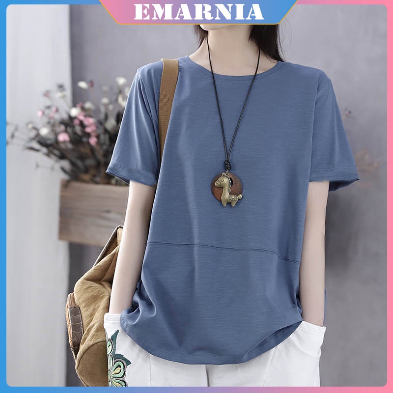 Áo Thun Tay Ngắn Dáng Rộng Màu Trơn Phong Cách Hàn Quốc Thời Trang Cho Nữ Size M-4XL