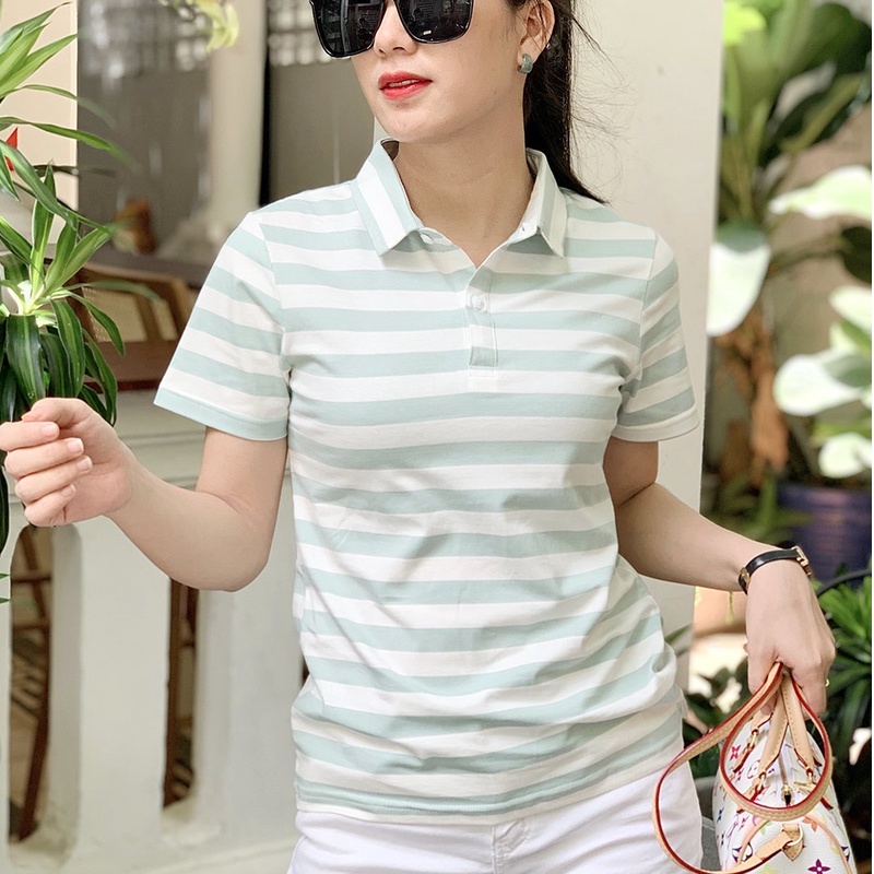 Áo thun nữ Cổ Sơ Mi (Cổ trụ) TOLI, chất cotton 4 chiều mềm mịn, co dãn màu da trời
