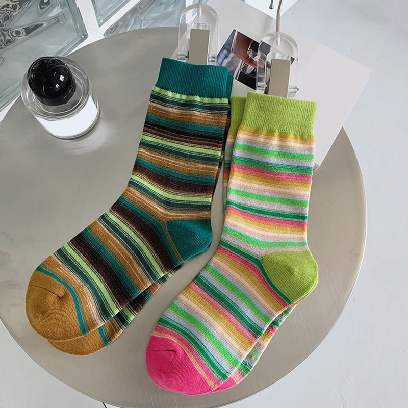 Xixi Đôi Tất Chân Cotton Kẻ Sọc Nhiều Màu Thời Trang Đường Phố Hàn Quốc Cho Nữ