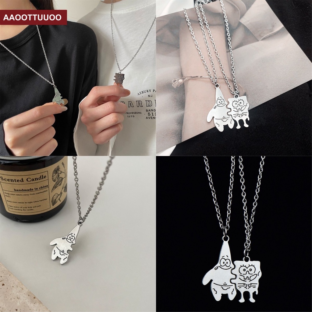 Set 2 vòng cổ Mặt Hình Vuông Họa Tiết Hoạt Hình Phong Cách Hip Hop Thời Trang Cho Cặp Đôi