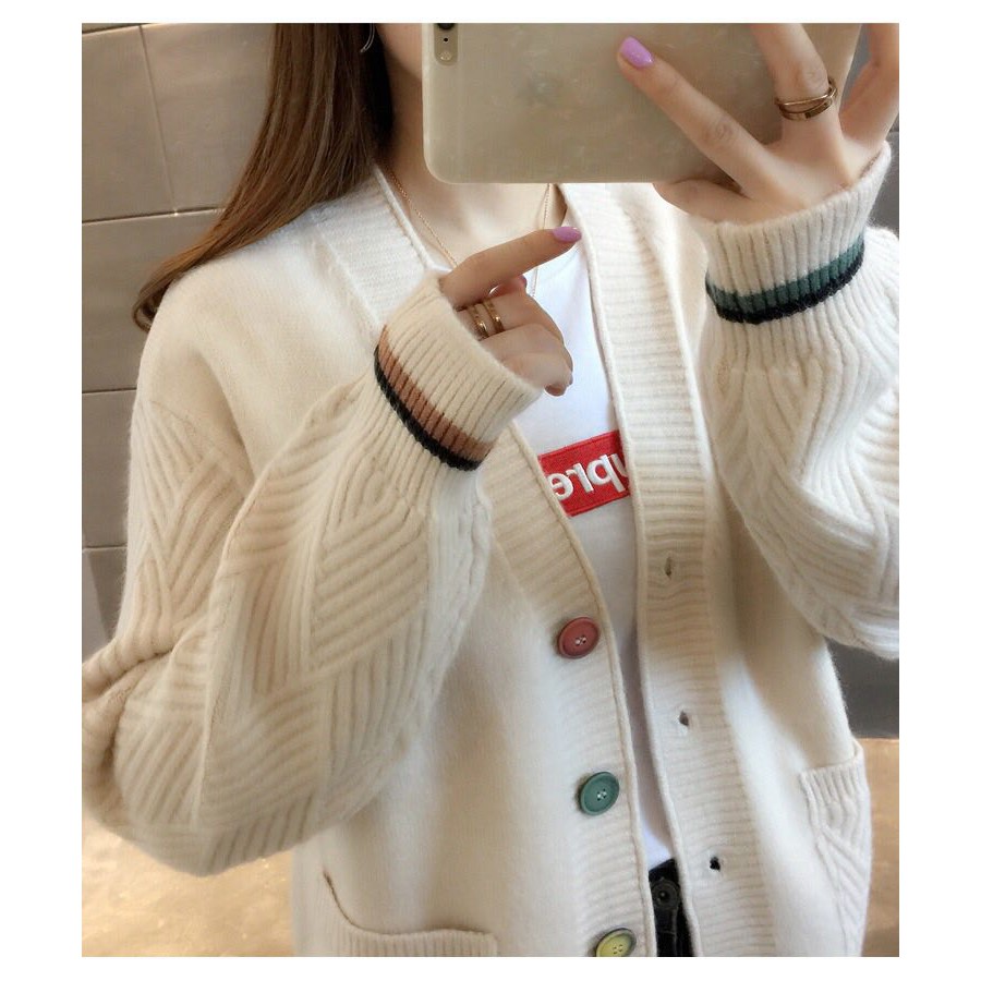 [KÈM QUÀ TẶNG] Áo Khoác Len Cadigan Dáng Ngắn Chất Đẹp Có Túi Phối Nút nhiều Màu Cực Xinh NaziAOLEN01 | BigBuy360 - bigbuy360.vn
