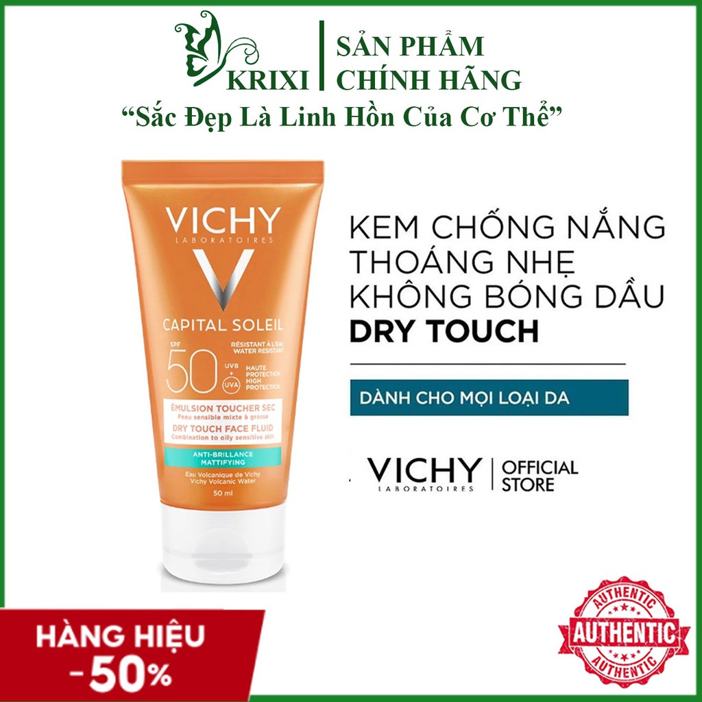 Kem Chống Nắng Vichy Capital Soleil Emusion Face Fluid Dry Touch SPF50+ Không Nhờn Rít 50ml