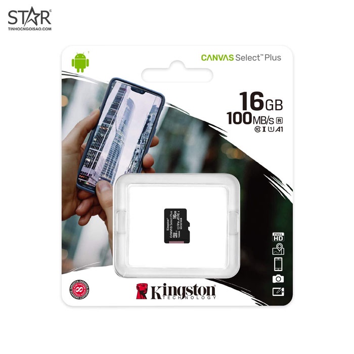 Thẻ nhớ Micro SD Kingston 16G Canvas Select Plus C10 U1 100MB/s Chính Hãng (SDCS2/16GBSP)