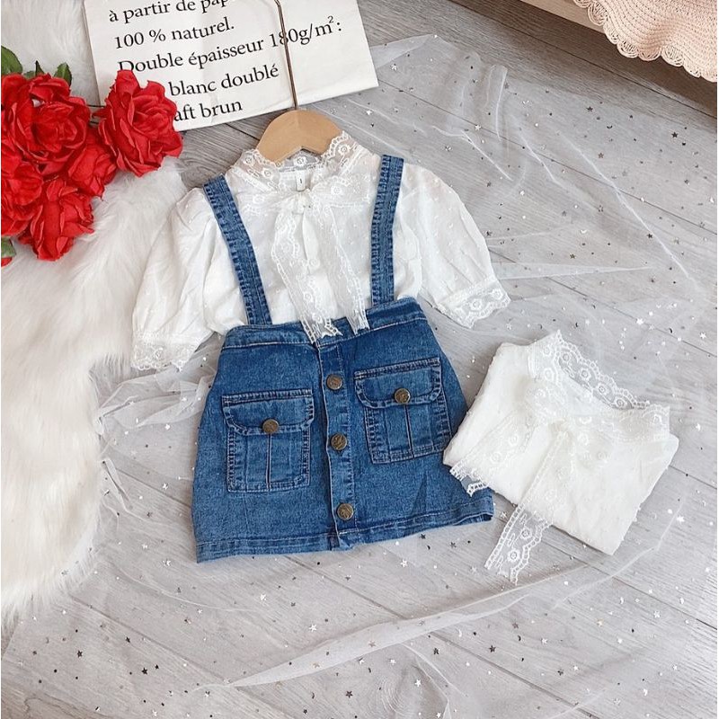 Set jean bé gái set áo croptop và quần jean ống rộng cho bé gái 12 đến 25kg