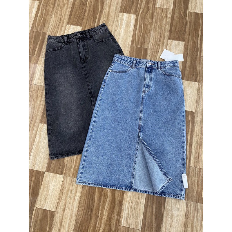 Chân váy jean dài lưng cao dáng A xẻ tà phong cách Hàn Quốc có bigsize | BigBuy360 - bigbuy360.vn