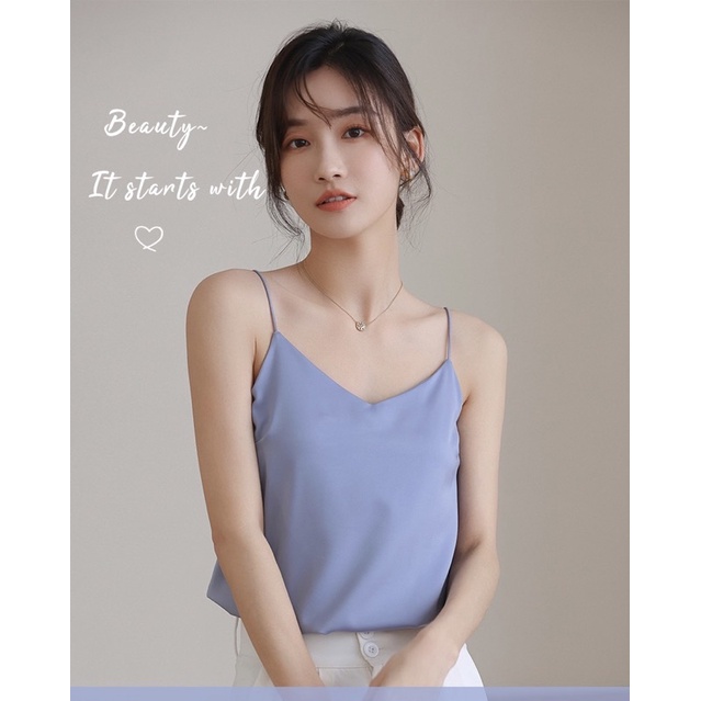 Áo 2 dây hai dây lụa liền bra sẵn mút ngực bên trong có thể mặc phối blazer, sơ mi công sở