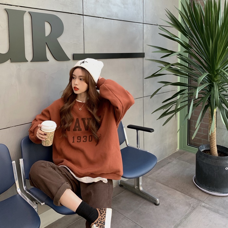 Áo sweater nữ tay dài in chữ phong cách Hàn Quốc