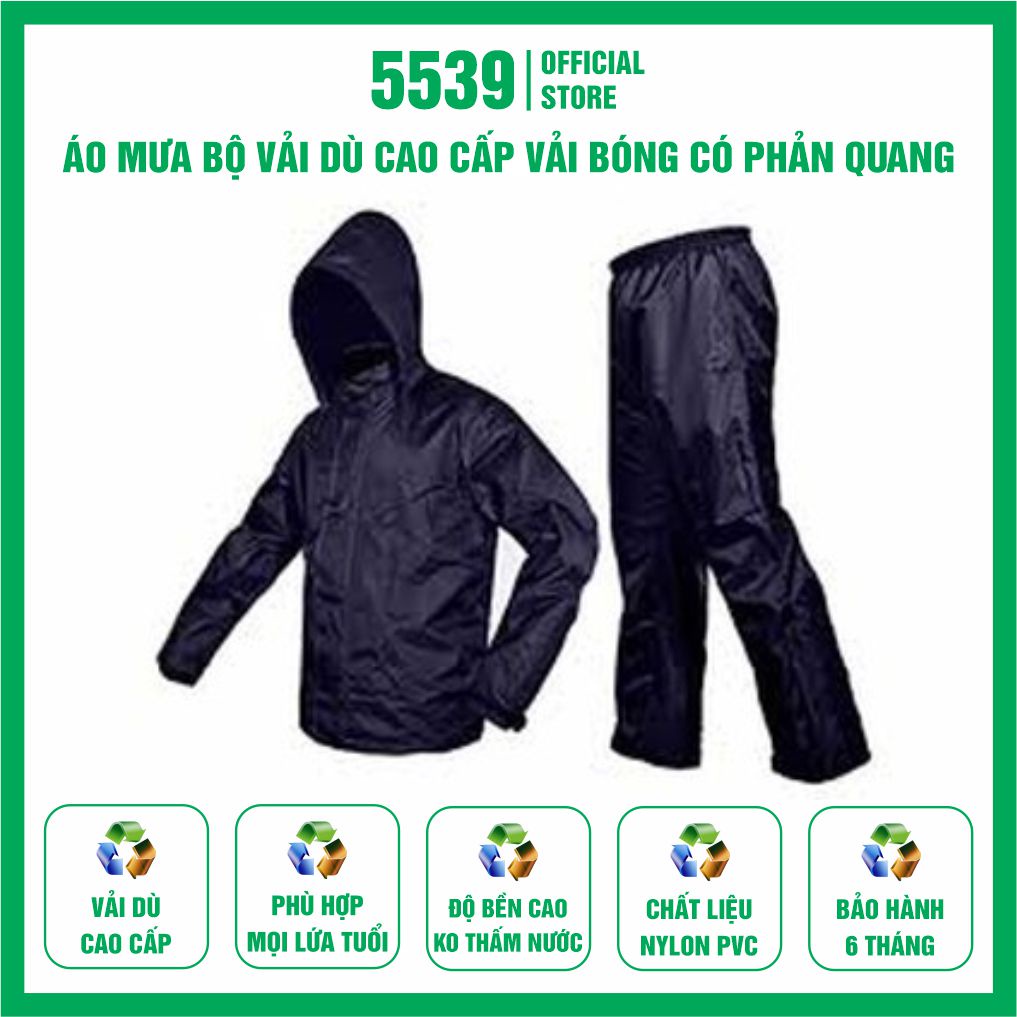 Áo mưa bộ người lớn cao cấp chất liệu nylon PVC có phản quang chống thấm nước tốt thích hợp mọi lứa tuổi - Shop 5539