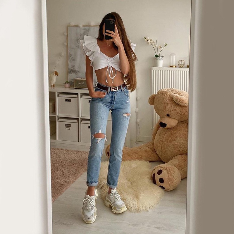 Áo lửng tay ngắn rút dây thời trang dành cho nữ