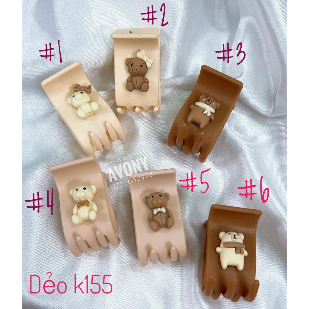 1 kẹp tóc càng cua - Bấu tóc 5 răng dẻo đính icon thú (gấu, kitty) gam màu trà sữa Hot trend