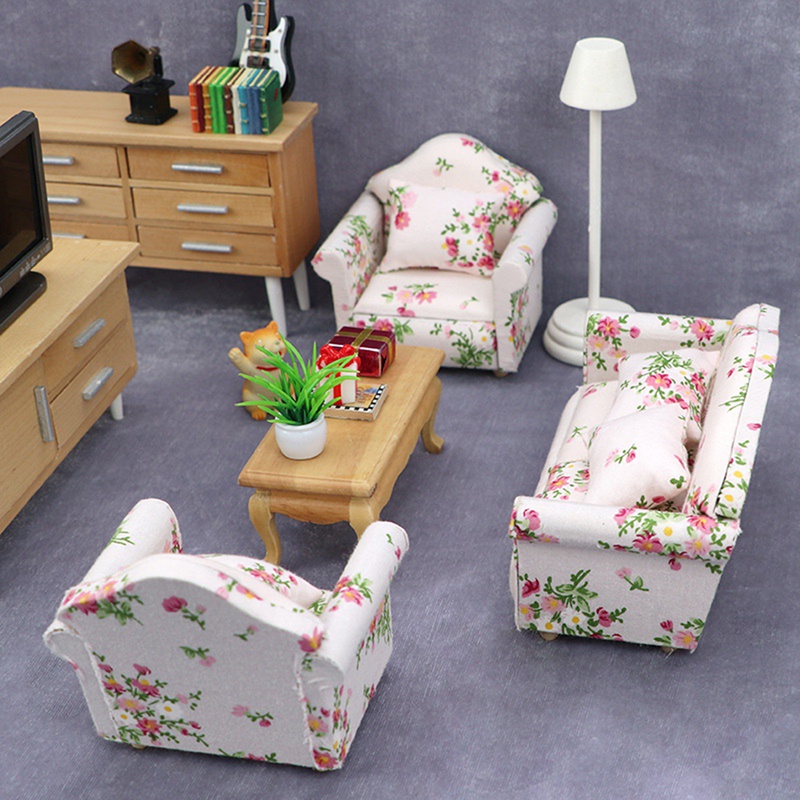 1/12 Scale Dollhouse Miniature Sofa, Mini Single Sofa Armchair with Pillow Decoration for Furniture Doll House Bedroom