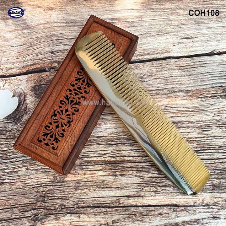 Lược sừng bằng đầu xuất nhật (Size:XL- 19cm) Mẫu lược 2 loại răng -COH108- Horn Comb of HAHANCO