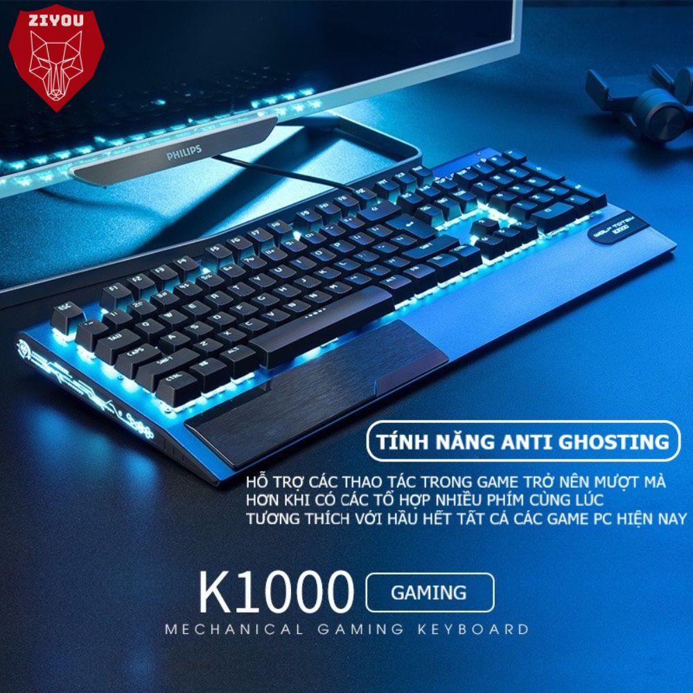 Bàn Phím Cơ Chuyên Game Ziyou K1000 Full Crack 20 Chế Độ Led RGB Cực Đẹp, Phím Full Size, Trục Cơ Blue Switch Cao Cấp