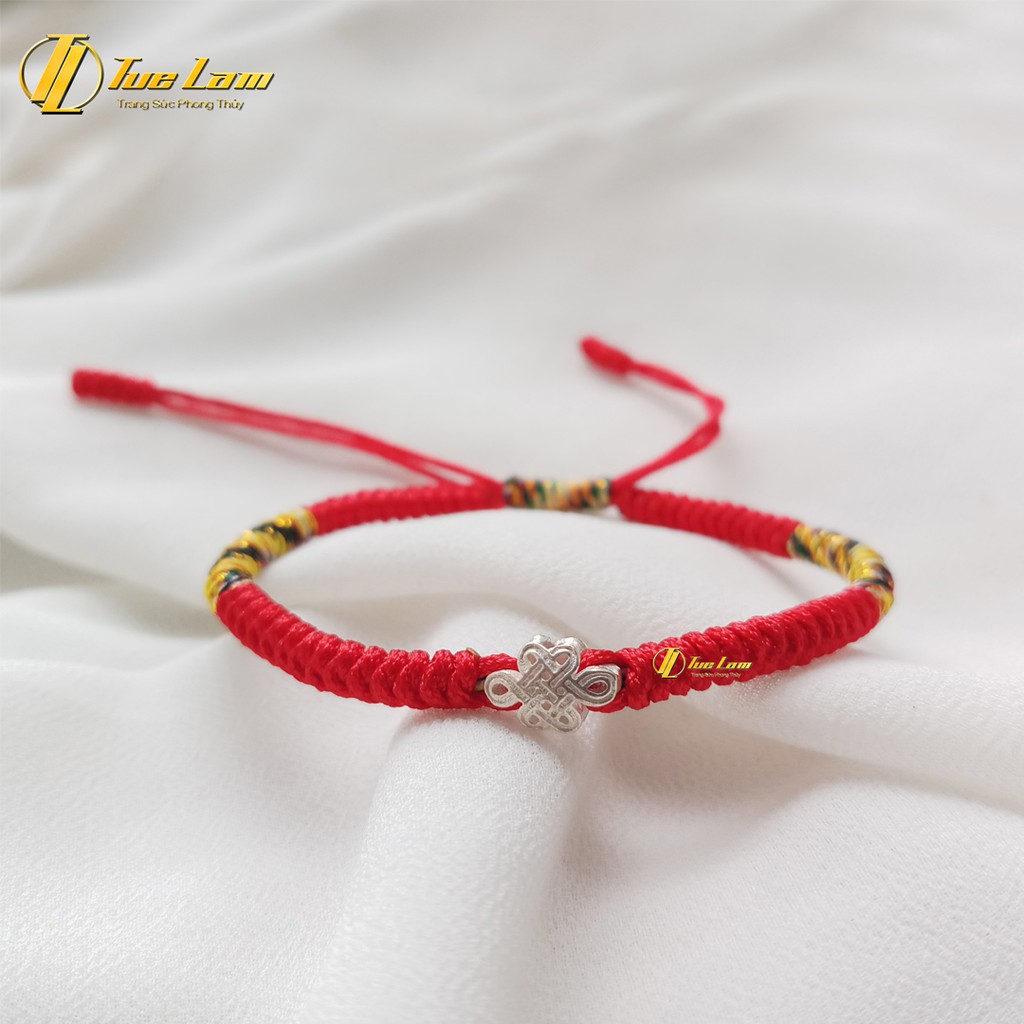 Vòng tay chỉ đỏ may mắn bện charm bạc cát tường hình họa tiết 2A32 - Tuệ Lâm