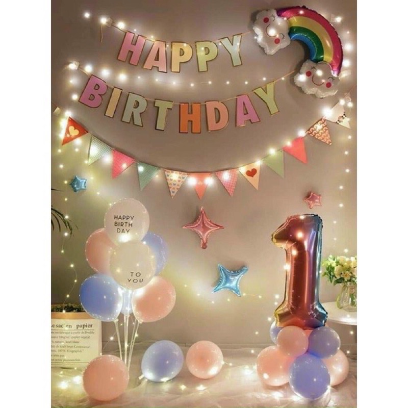 Banner chữ Happy Birthday ngũ sắc pastel trang trí tiệc sinh nhật