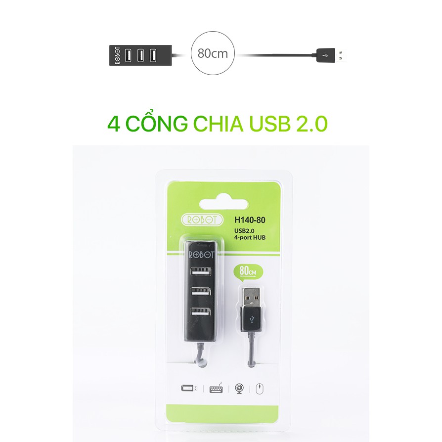 Bộ chia USB HUB 4 cổng ROBOT H140-80 dài 80cm , đa năng truyền dữ liệu tốc độ cao ổn định - HÀNG CHÍNH HÃNG | WebRaoVat - webraovat.net.vn