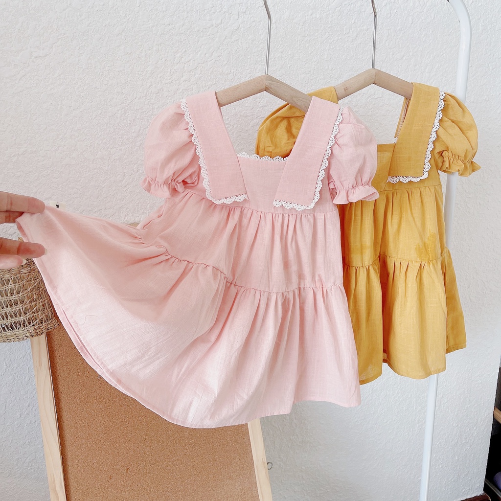 Váy hè cộc tay cổ lá vuông cho bé 1-7 tuổi (Mã 097)