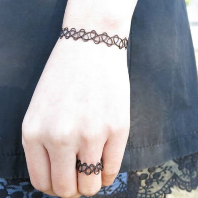 Set lắc tay nữ vòng tay, vòng cổ choker, nhẫn X210 - S001 - J658 xoắn đen phong cách Hàn Quốc dễ thương